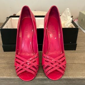 Lauren Ralph Lauren pink patent leather open toe pumps size 6